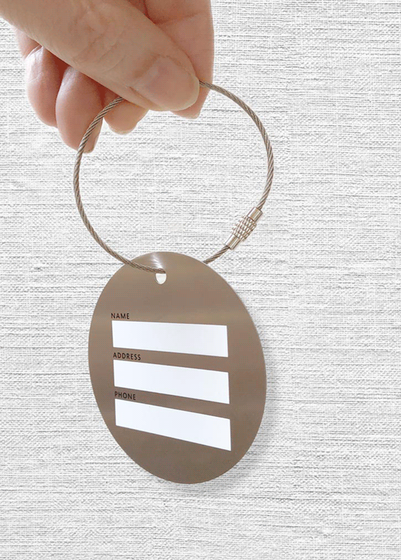 Metal luggage tag back and front