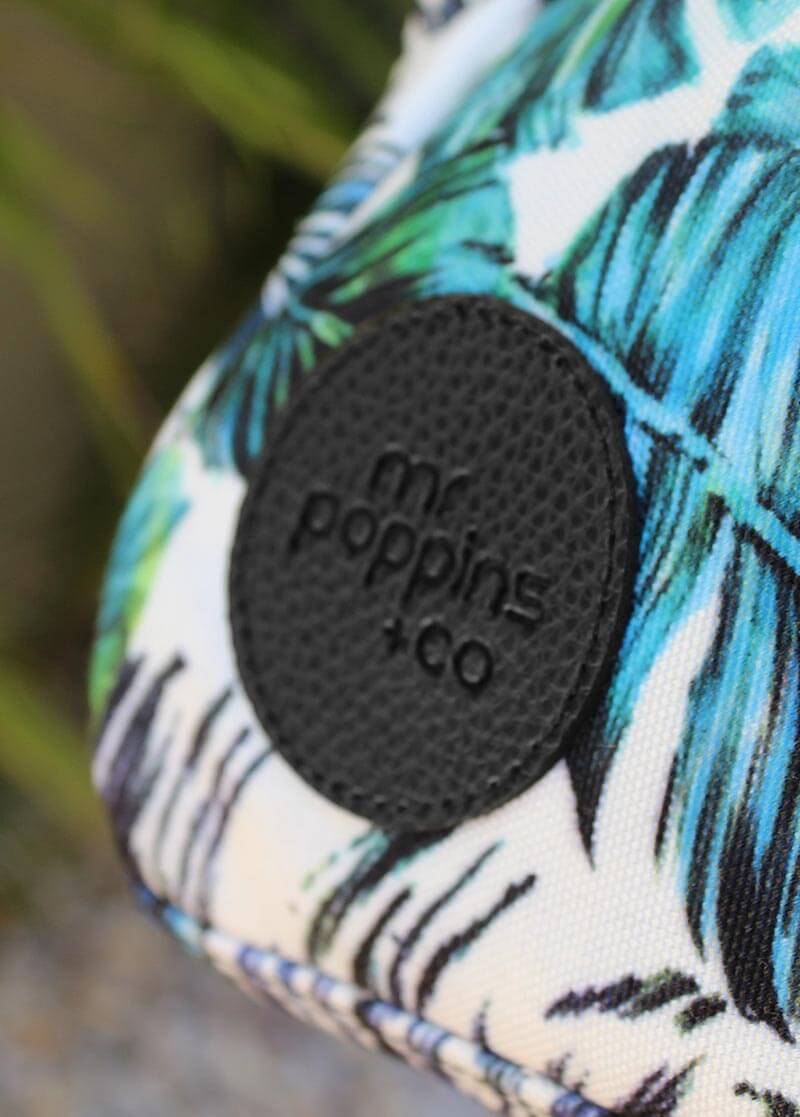 close up on embossed logo of front of Leisure Bag