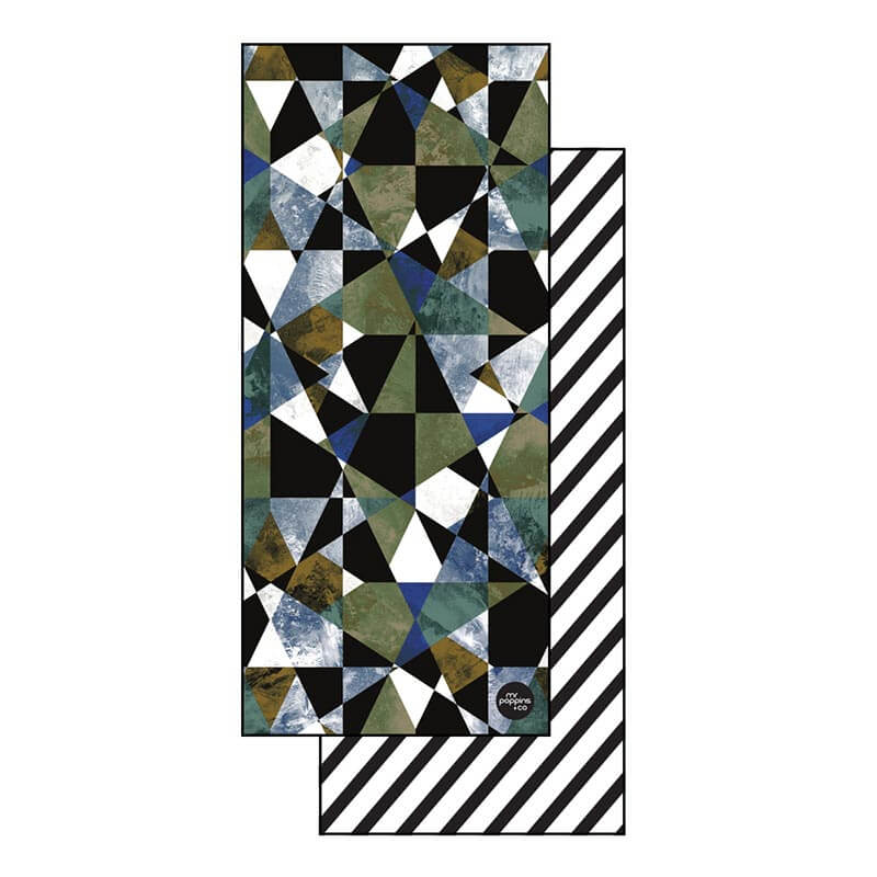 artist representation of the front and back of the Geo sand free towel