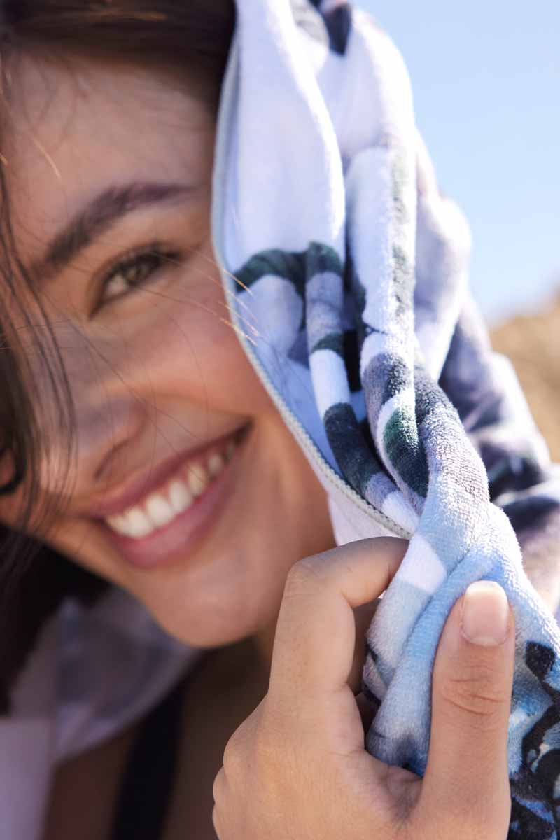 Close up of luxe microfibre sand free beach textile