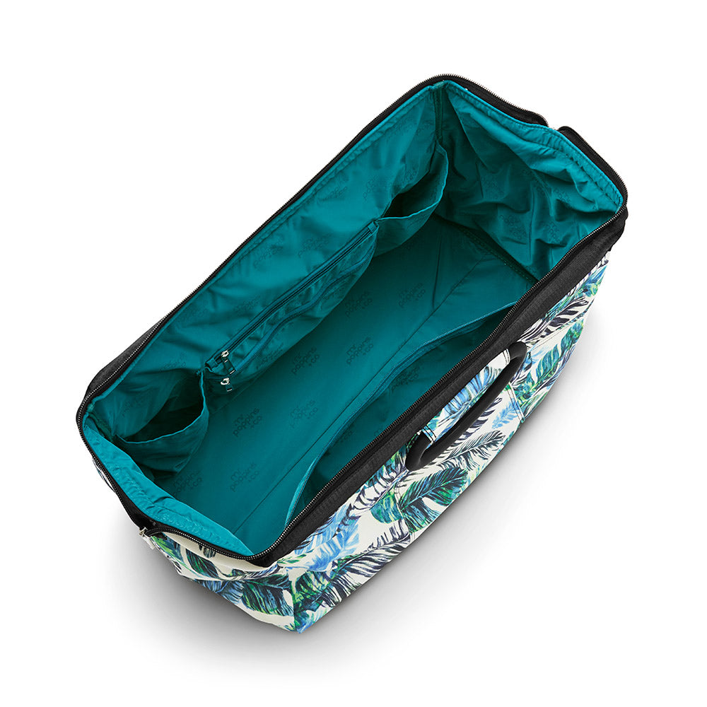Teal interior of Mr Poppins+Co Feather Beach Bag