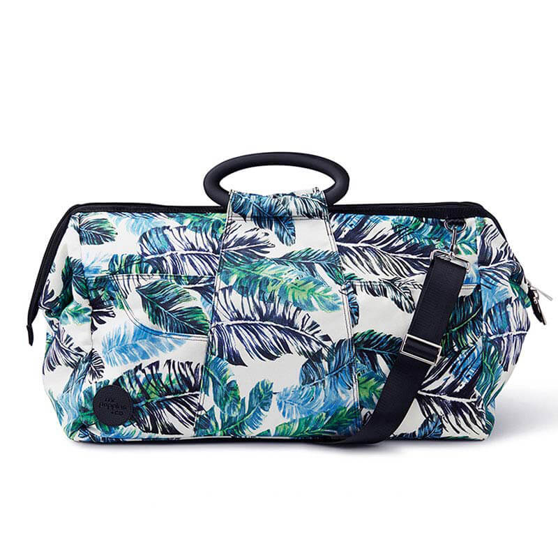 Weekender travel bag in feather blue and green