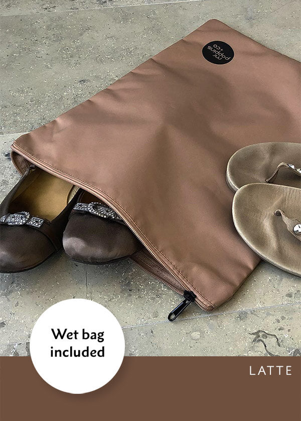 wet bag packing cell in latte colour for holding shoes in your bag when travelling 
