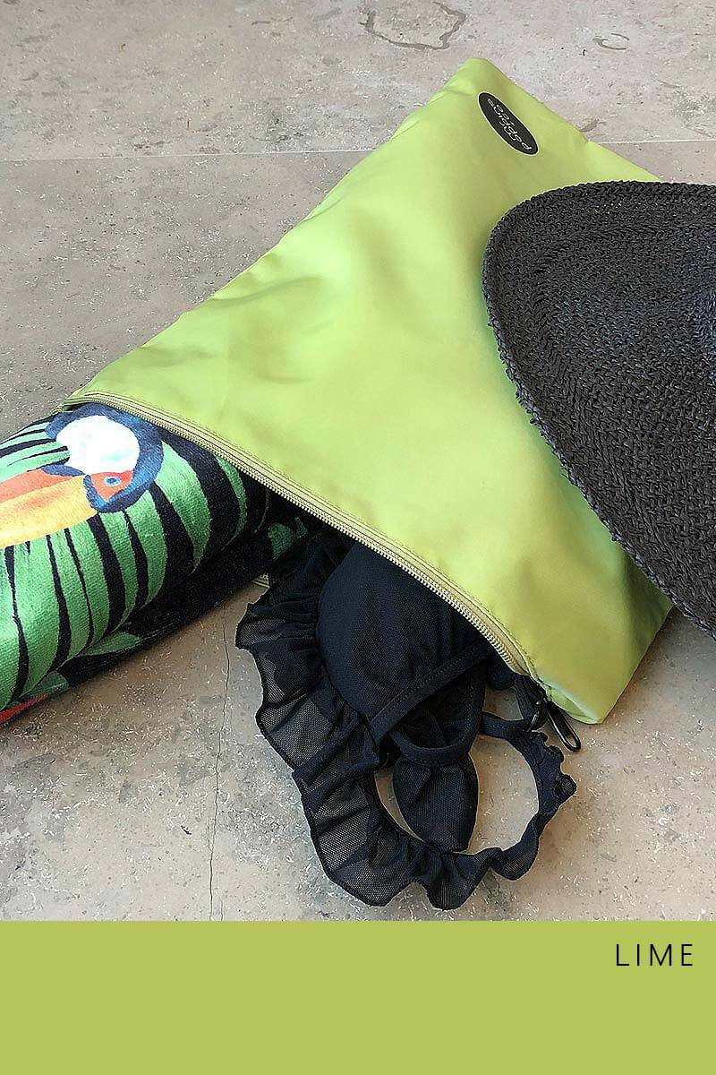 Lime wet bag / packing cell holds bathers and towel dry and damp