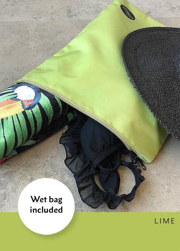 Lime wetbag included in the 58L travel bag